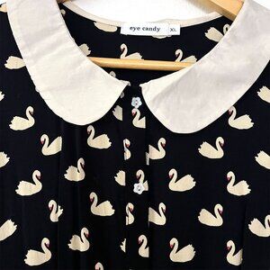 Swan Print Peter Pan Collar Fit & Flare Dress